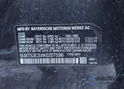 2019 BMW X3 M40I z USA, uszkodzony, nr VIN 5UXTS3C5XK0Z07596